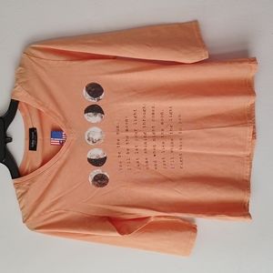 New Fall CELESTIAL Mineral Washed Tee 3/4 Sleeve Shirt Moon Phase Pumpkin Orange
